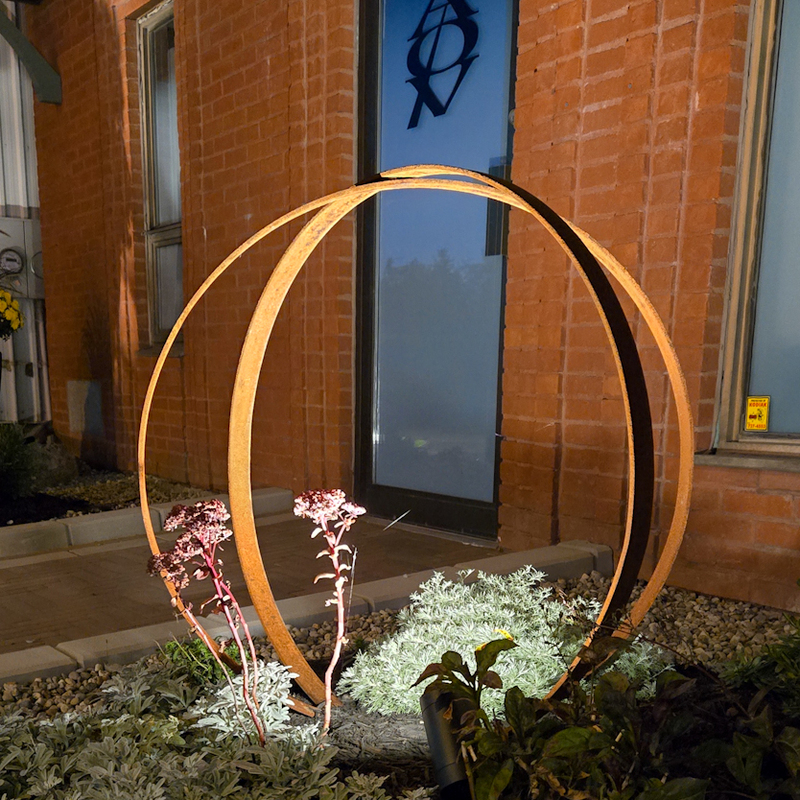 Front entrance landscaping - detail at night